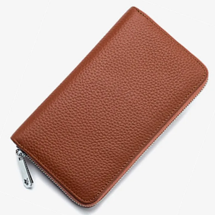 RFID Genuine Leather All Around Zipper Wallet for Women, High Capacity Long Wallet Phone Purse