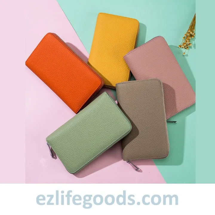 RFID Genuine Leather All Around Zipper Wallet for Women, High Capacity Long Wallet Phone Purse