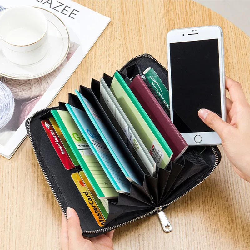 RFID Genuine Leather All Around Zipper Wallet for Women, High Capacity Long Wallet Phone Purse