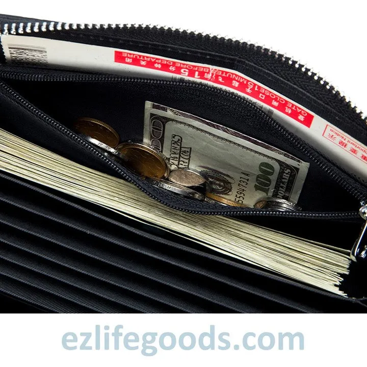 RFID Genuine Leather All Around Zipper Wallet for Women, High Capacity Long Wallet Phone Purse