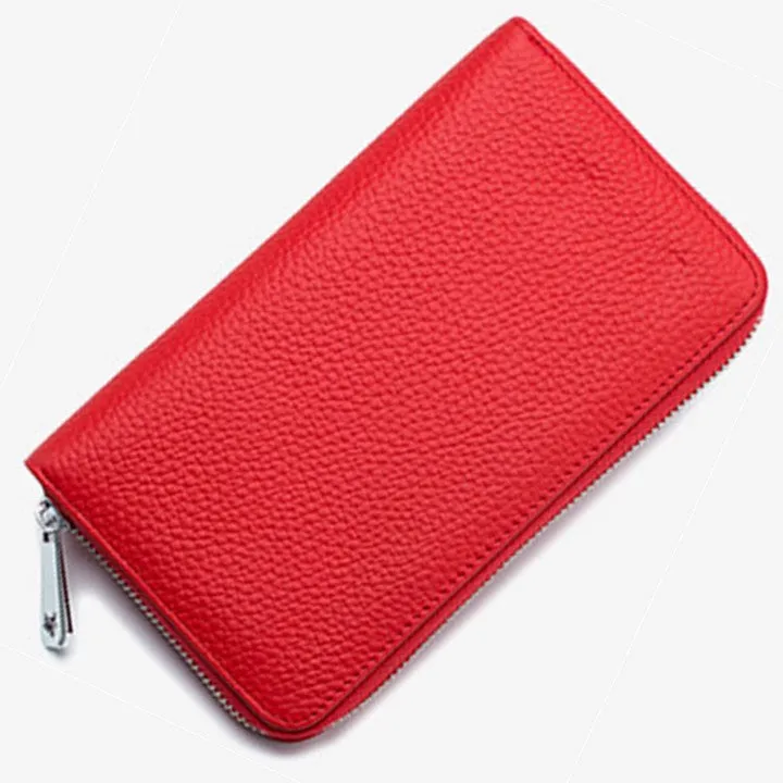 RFID Genuine Leather All Around Zipper Wallet for Women, High Capacity Long Wallet Phone Purse