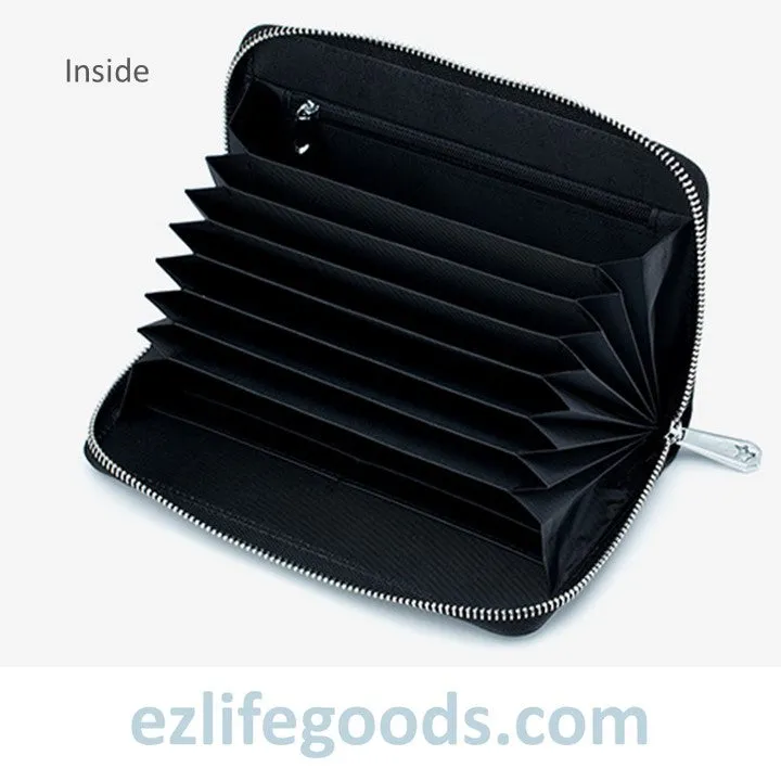 RFID Genuine Leather All Around Zipper Wallet for Women, High Capacity Long Wallet Phone Purse