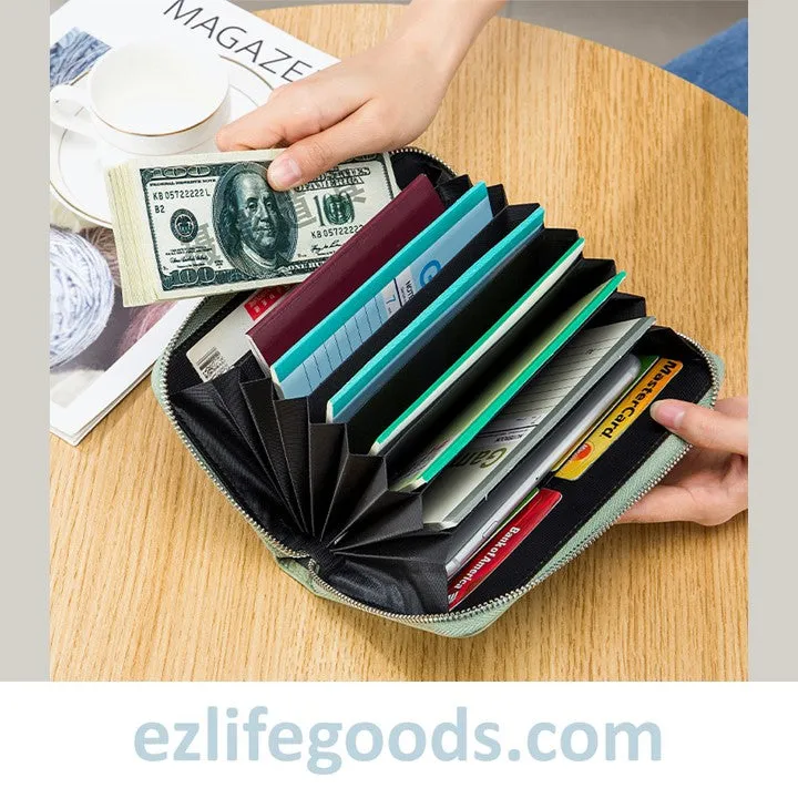 RFID Genuine Leather All Around Zipper Wallet for Women, High Capacity Long Wallet Phone Purse
