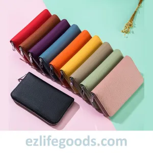 RFID Genuine Leather All Around Zipper Wallet for Women, High Capacity Long Wallet Phone Purse