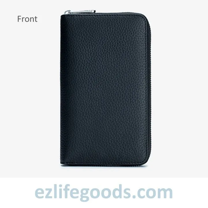 RFID Genuine Leather All Around Zipper Wallet for Women, High Capacity Long Wallet Phone Purse