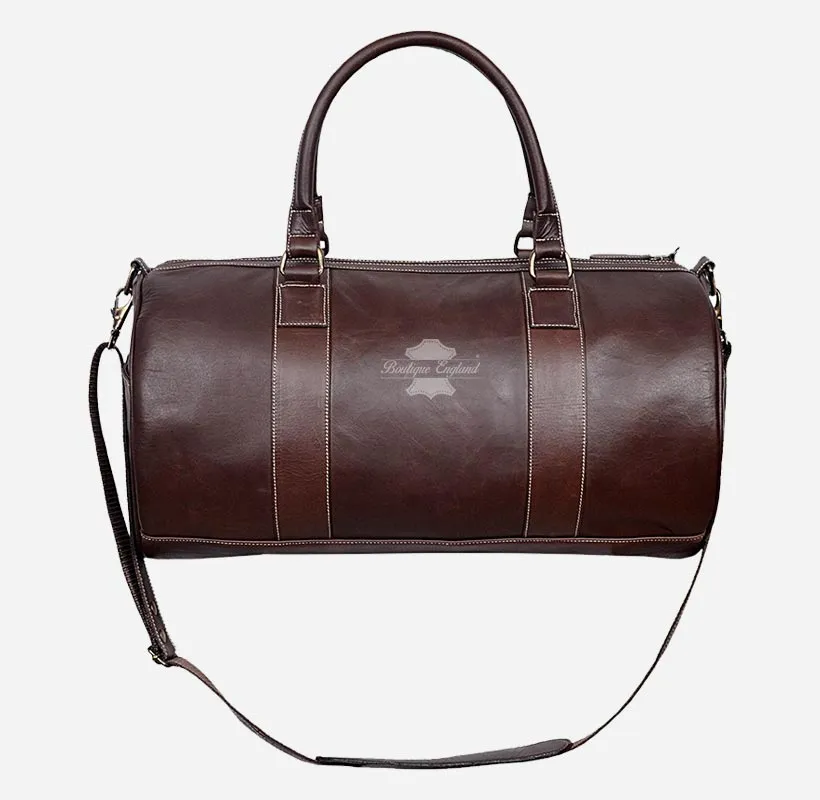 Round Holdall Leather Weekend Bag Travel Bag Duffel Gym Bag