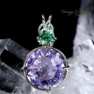 Ruby Lavender Quartz Radiant Heart Pendant w/ Tibetan Obsidian