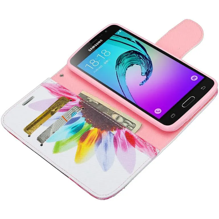 Samsung Galaxy Core Prime Wallet Case, Wrist Strap Flip [Kickstand] Pu Leather Wallet Case with ID & Credit Card Slots, Sun Flower