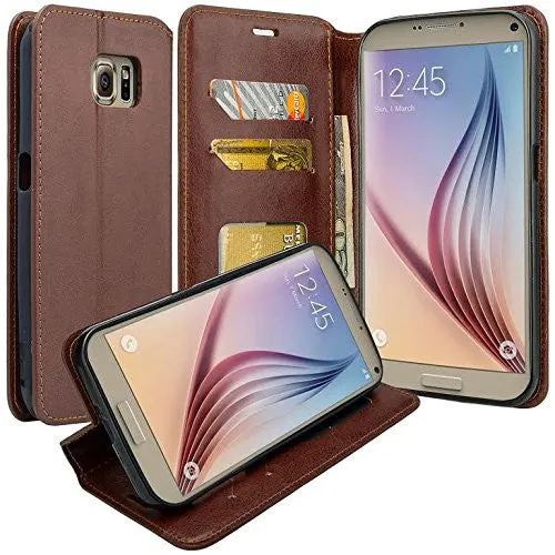 Samsung Galaxy S6 Edge Plus Case, Pu Leather Magnetic Fold[Kickstand] Wallet Case with ID & Card Slots for S6 Edge Plus - Brown