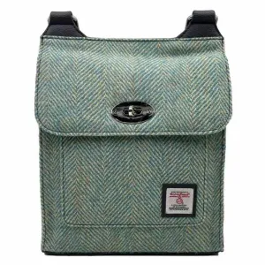 Satchel Bag Turquoise Herringbone Tweed