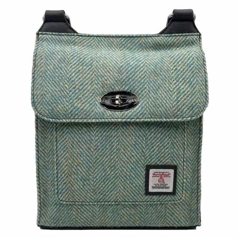 Satchel Bag Turquoise Herringbone Tweed