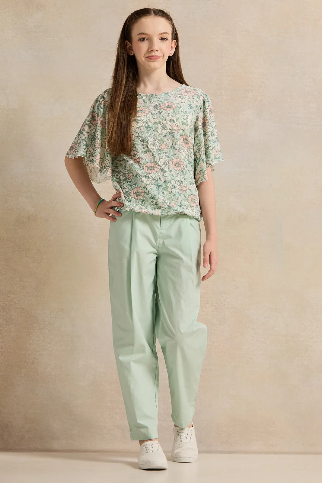 Senior Girls Mint Paper bag Pants