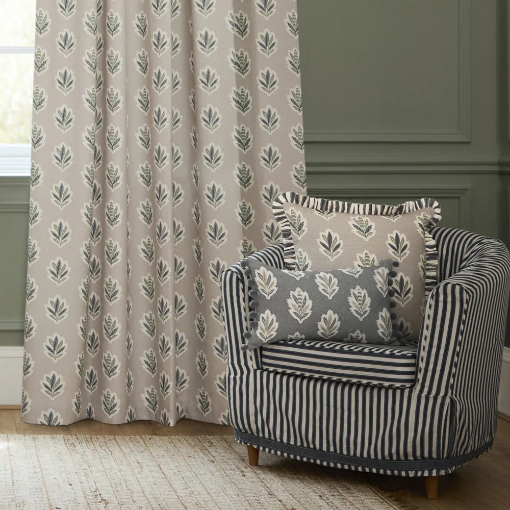 Sessile Leaf Motif Pencil Pleat Curtains Flax