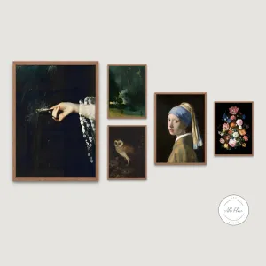 Set Of 6 Antique Paintings Gallery Wall PRINTABLE ART, Dark Academia Room Decor, Vintage Decor, Moody Owl Hand Print Vermeer, Cottagecore