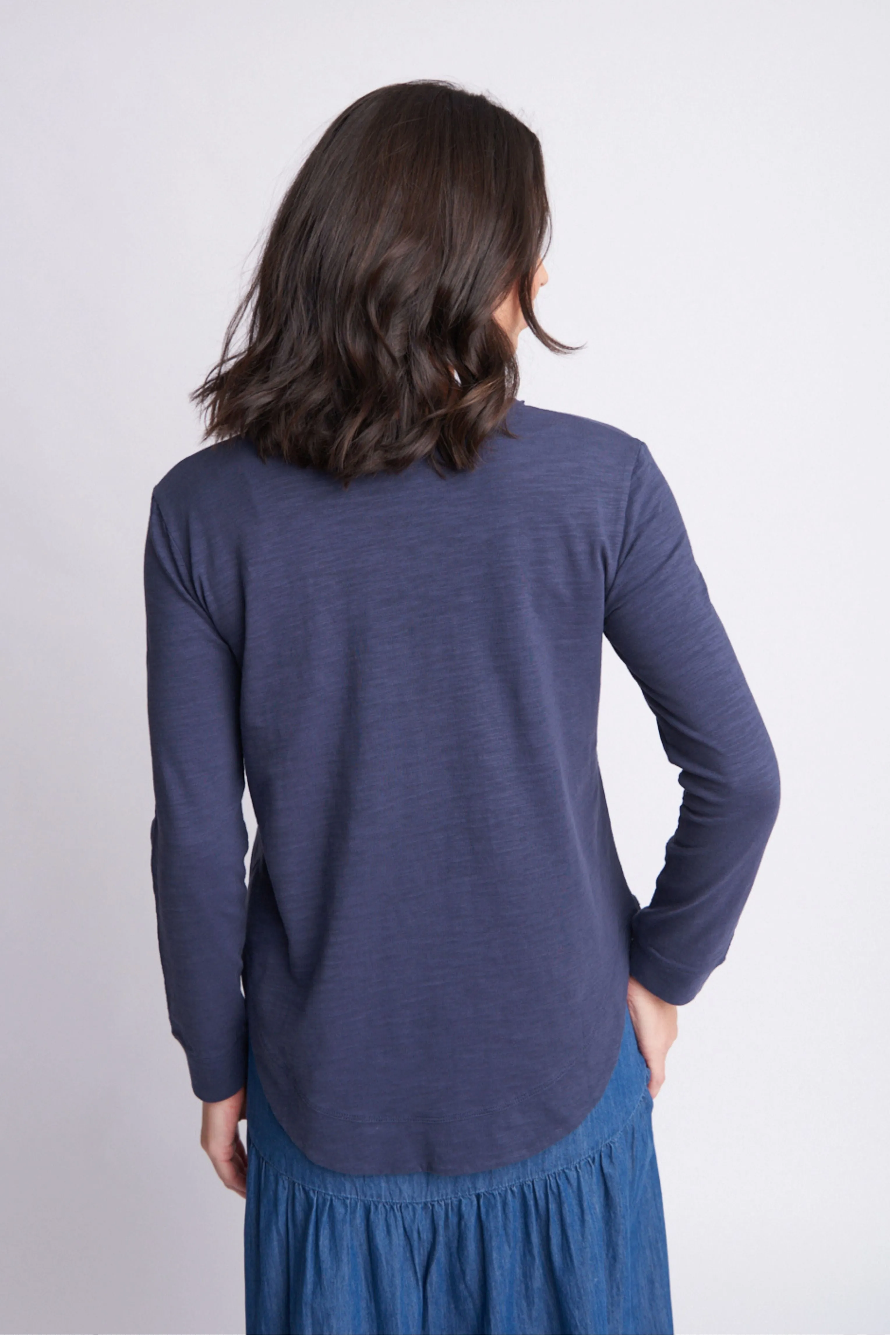 Shaped Hem Cotton Tee Navy