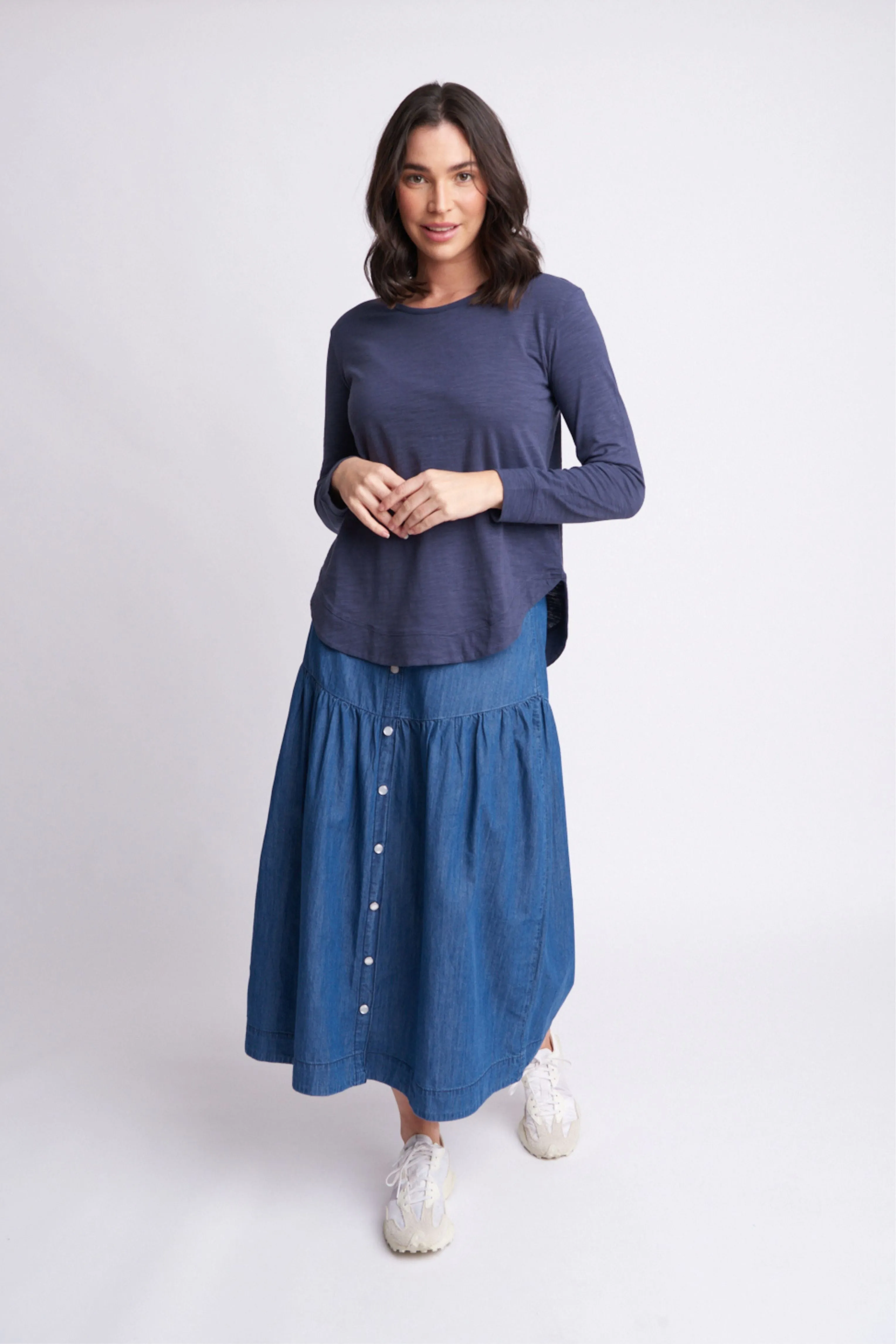 Shaped Hem Cotton Tee Navy