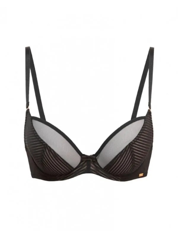Sheer Stripe Plunge Bra - Black