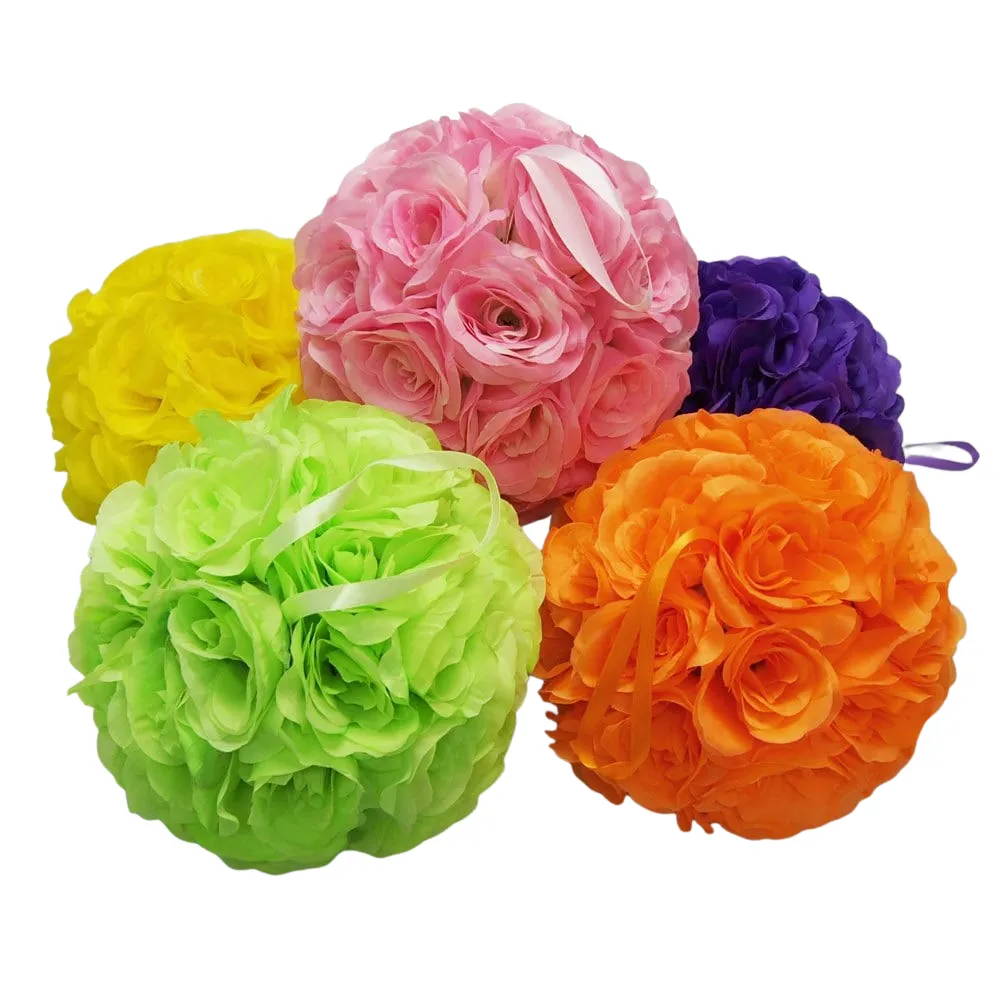 Silk Flower Kissing Ball Hanging Loop Centerpiece Decor, 10-inch