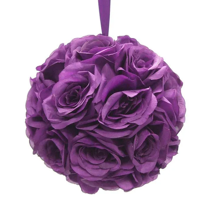 Silk Flower Kissing Ball Hanging Loop Centerpiece Decor, 10-inch