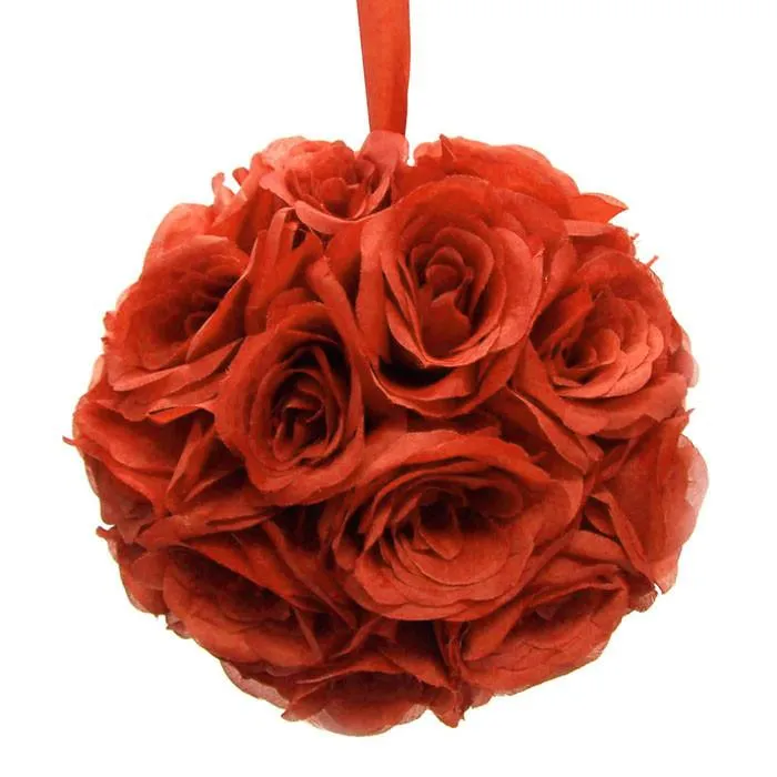 Silk Flower Kissing Ball Hanging Loop Centerpiece Decor, 10-inch