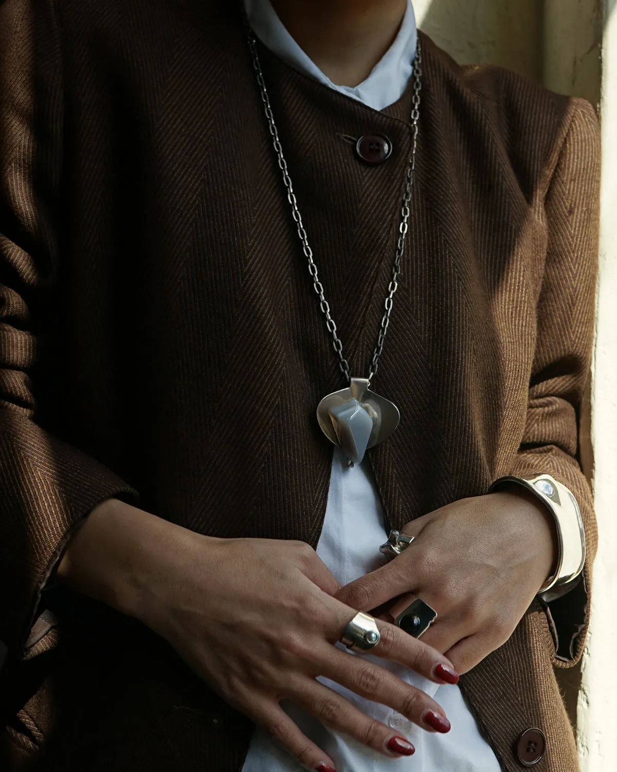 Silver Agate stone Charm Pendant