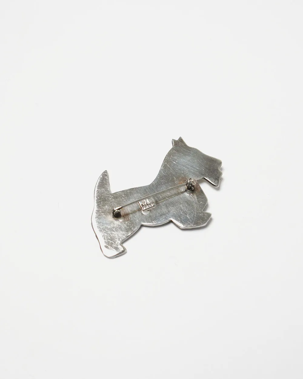 Silver Dog Brooch / Pin w/ Onyx