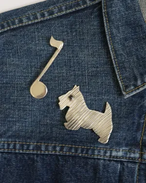 Silver Dog Brooch / Pin w/ Onyx