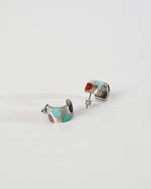 Silver Hoop Earrings w/ Multi Stones