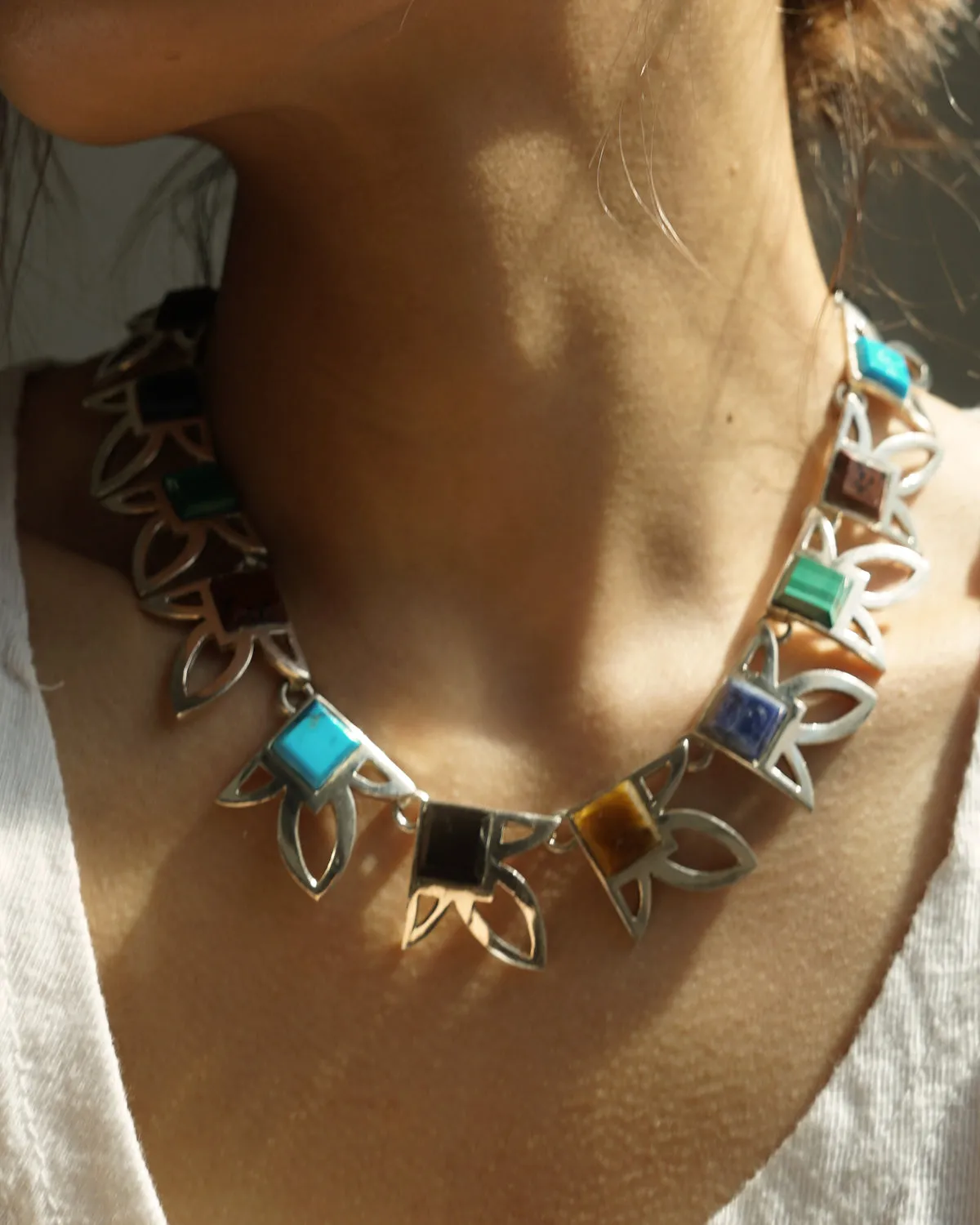 Silver Necklace w/ Multi Stones