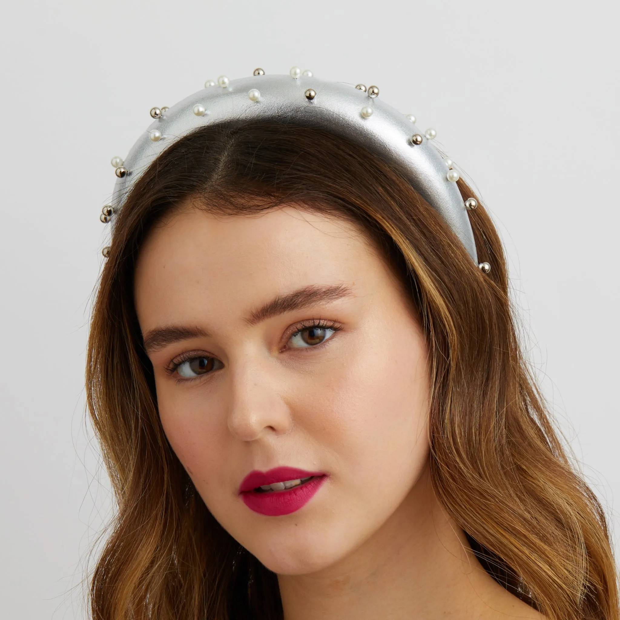 Silver Padded Headband with Pearls