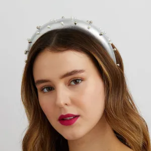 Silver Padded Headband with Pearls