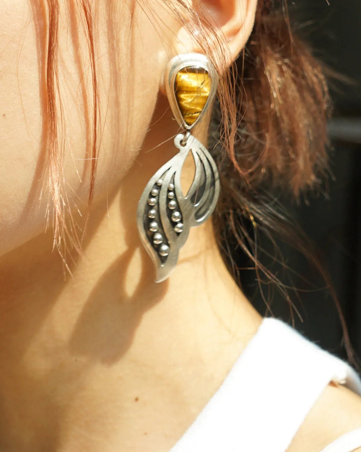 Silver x Tiger Eye Earrings
