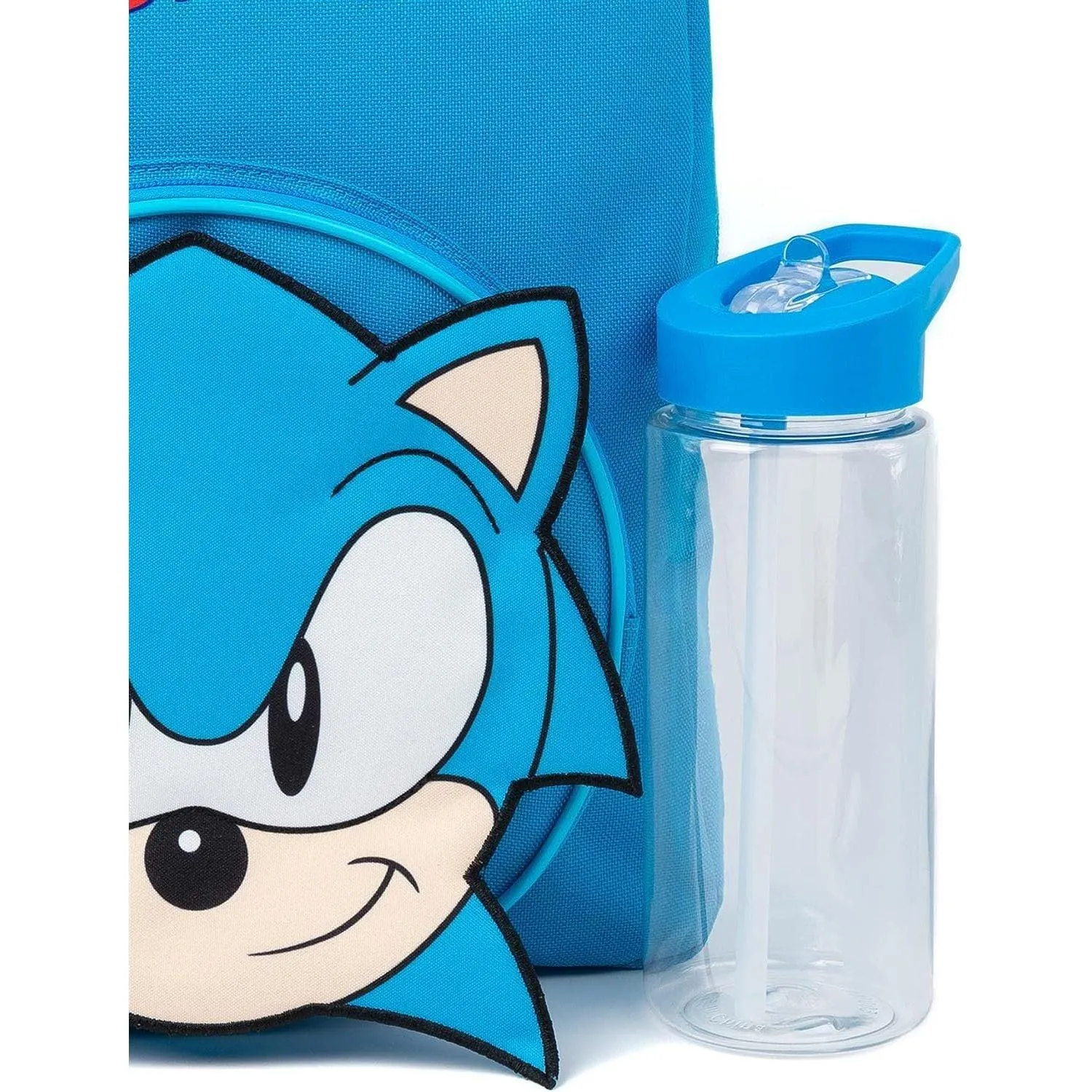 Sonic The Hedgehog Backpack Set Kids 4 Piece | Blue Tails Animated Character School Bag Lunch Box Pencil Case Water Bottle