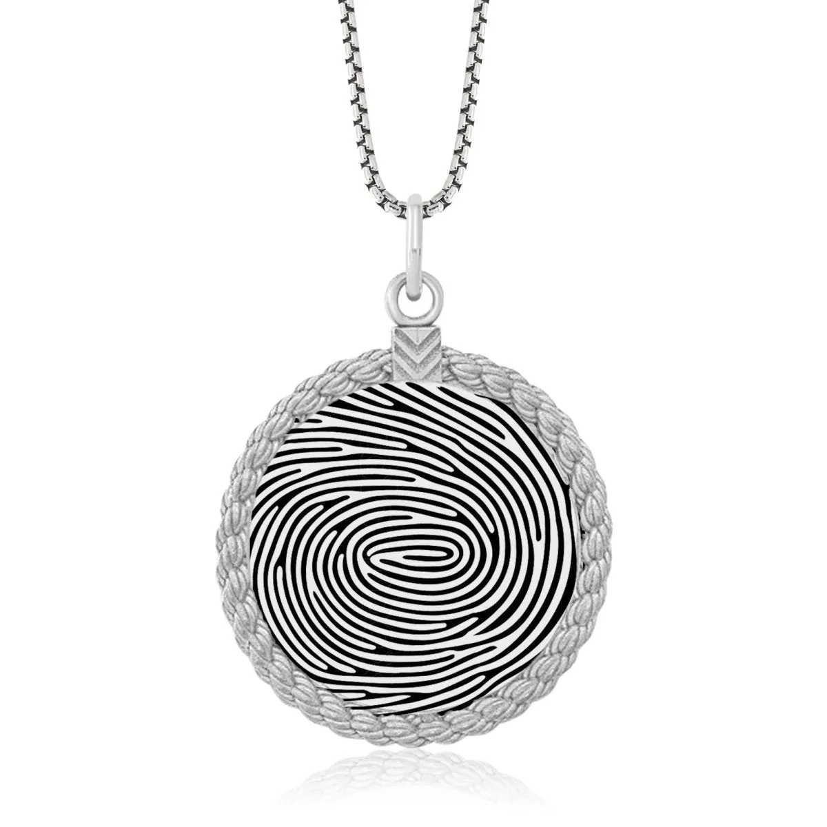 Sterling Silver Fingerprint Circle Pendant With Rope