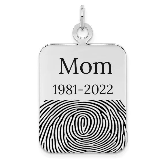 Sterling Silver Fingerprint Rectangle Pendant
