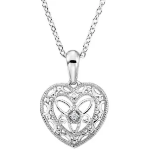 Sterling Silver Vintage Inspired Diamond Heart 18" Necklace