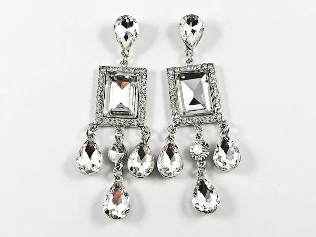Stylish Modern Rectangle & Pear Shape Stone Drop Fashion Earrings
