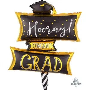 SuperShape XL Grad Sign Hooray! Congrats GRAD Foil Balloon - 58cm x 81cm