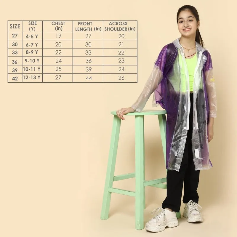 THE CLOWNFISH Felix Series Kids Waterproof PVC Longcoat with Adjustable Hood & Extra Space for Backpack/Schoolbag Holding. Plastic Pouch. Kid Age-9-10 years (Size-36-Light Blue)