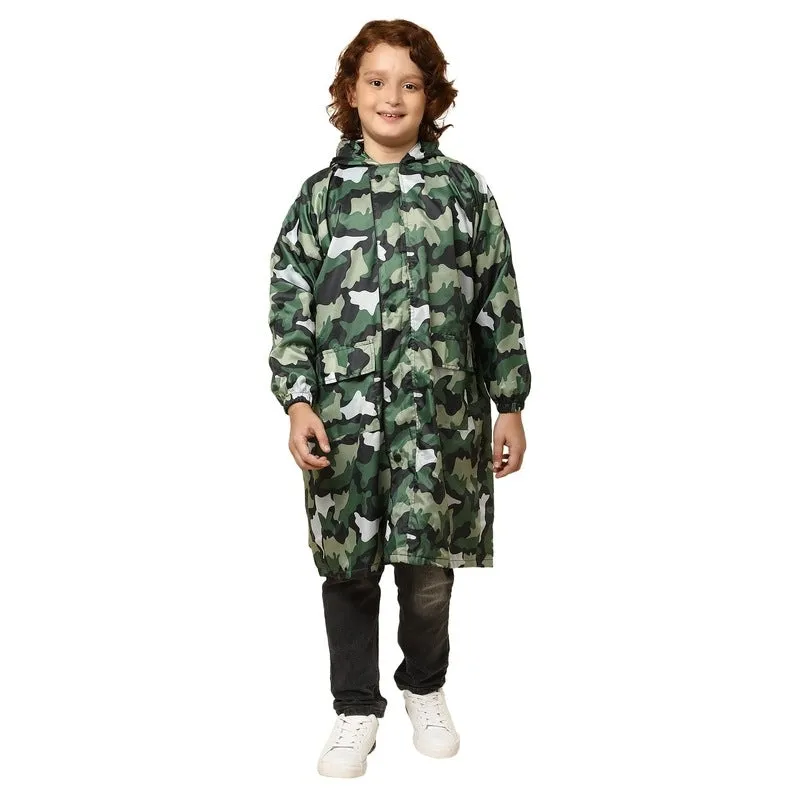 THE CLOWNFISH Felix Series Kids Waterproof PVC Longcoat with Adjustable Hood & Extra Space for Backpack/Schoolbag Holding. Plastic Pouch. Kid Age-9-10 years (Size-36-Light Blue)