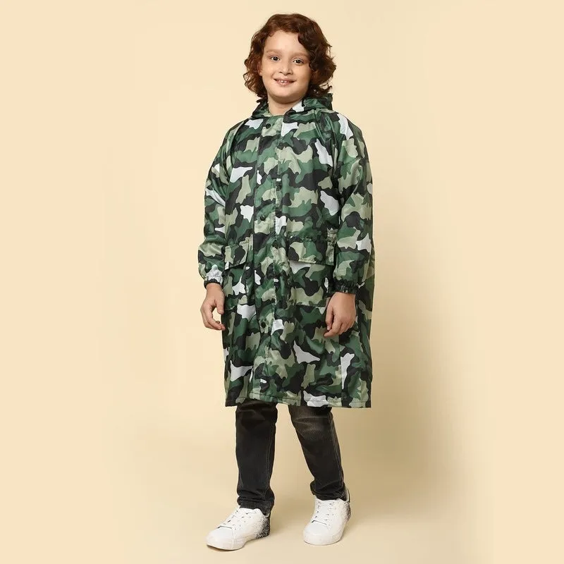 THE CLOWNFISH Felix Series Kids Waterproof PVC Longcoat with Adjustable Hood & Extra Space for Backpack/Schoolbag Holding. Plastic Pouch. Kid Age-9-10 years (Size-36-Light Blue)