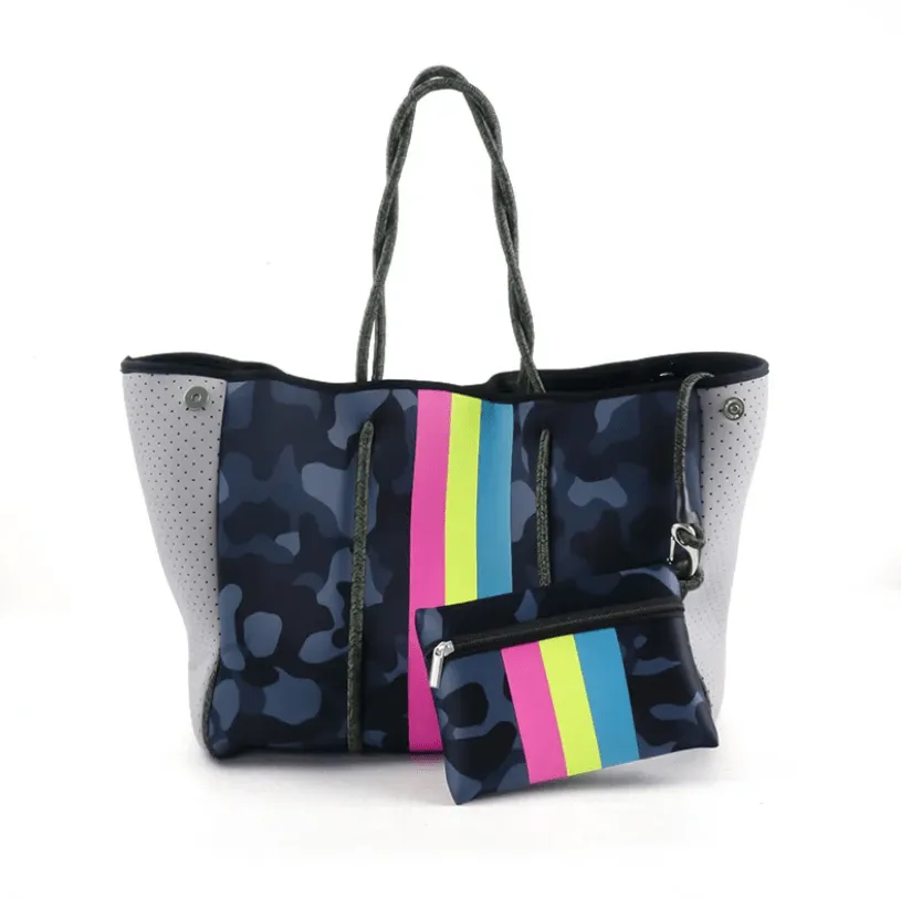 The Everything Bag - Navy Camo Rainbow Stripe