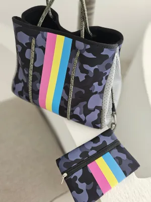 The Everything Bag - Navy Camo Rainbow Stripe