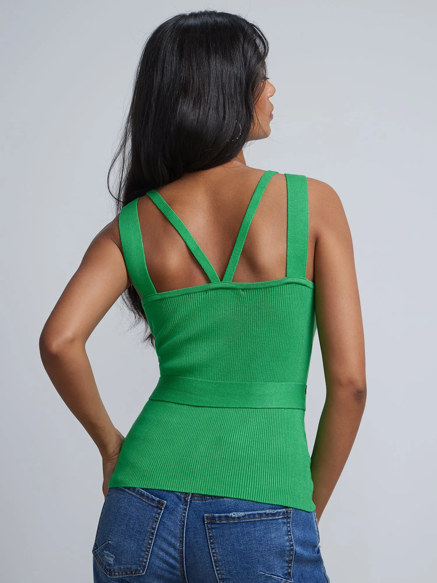 Tie-Waist Double-Strap Contour Sweater