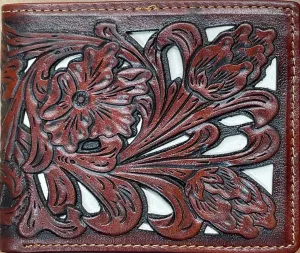 Top Notch Accessories 6013-1BR Brown Floral Tooled With Beige Inlay Bi-Fold Wallet