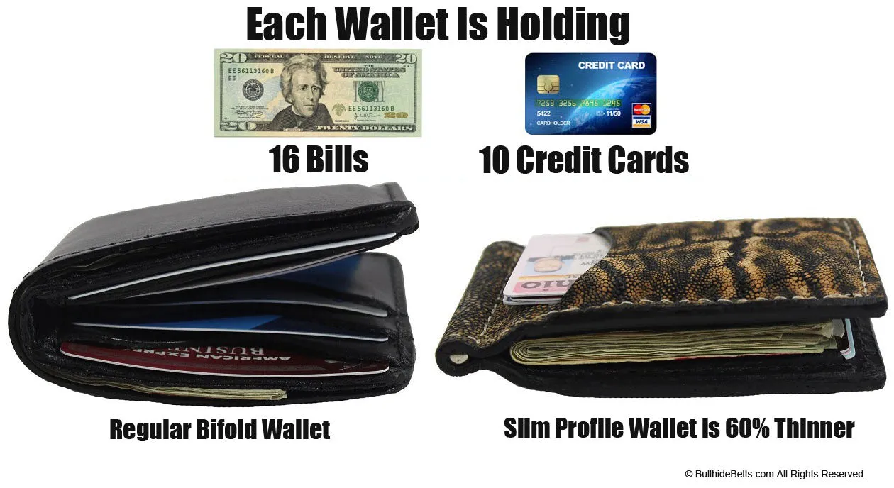 Tree Bark Elephant Bifold Slim Profile Wallet With Money Clip