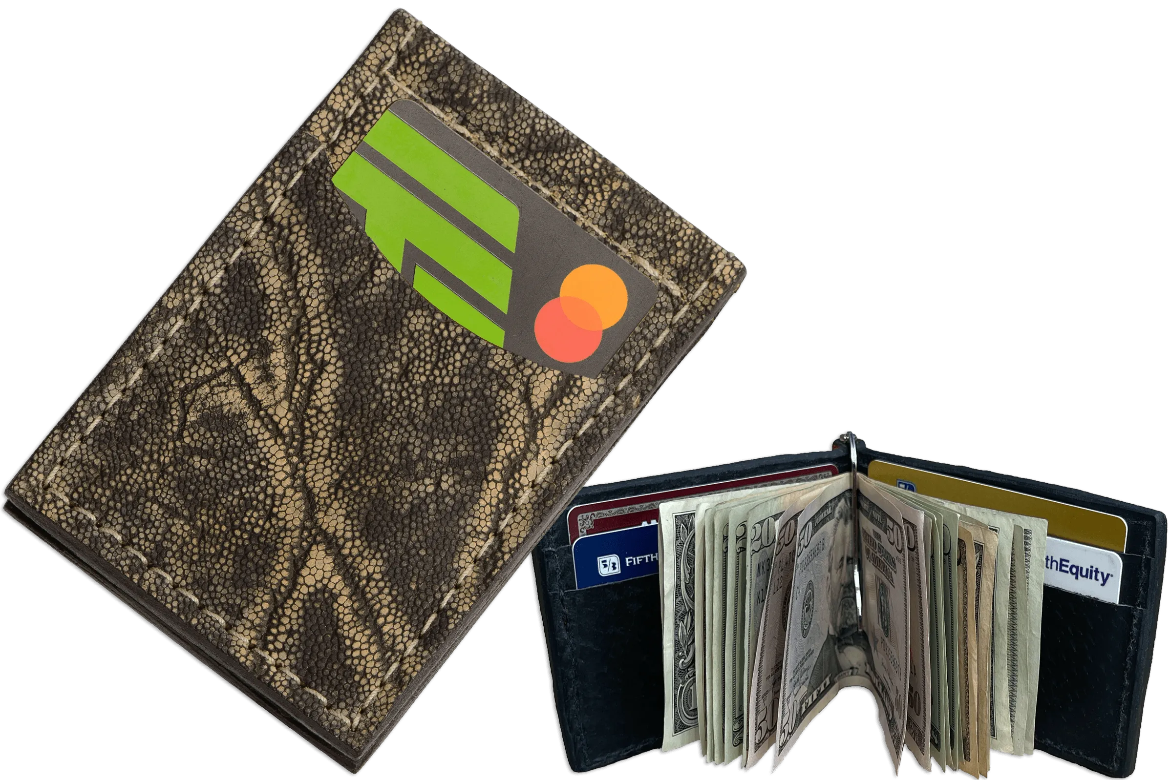 Tree Bark Elephant Bifold Slim Profile Wallet With Money Clip