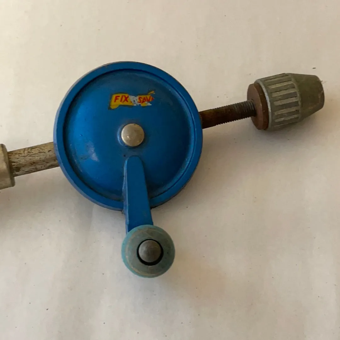 €U<a* Vintage Tools Hand Drill Auger Bit Brace Woodworking Carpentry Blue Green