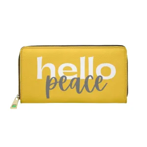 Uniquely You Womens Wallet - Zip Purse / Yellow & White Hello Peace