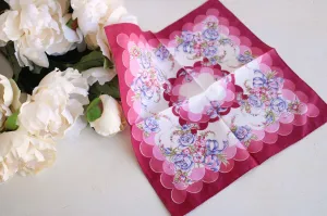Vintage 1950s Blue Rose Flower Print Cotton Hanky
